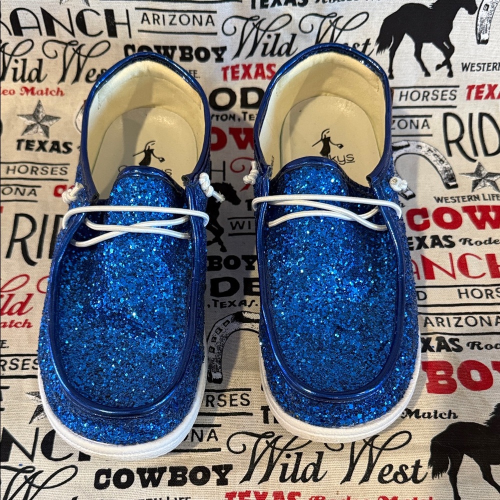 Corkys Sparkling Royal Blue Glitter Boat Shoes with White Laces